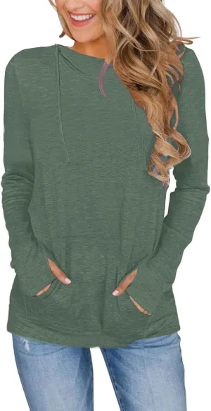 AUSELILY Long Sleeve Drawstrings Hoddie Sweatshirt With Thumb Holes Hoodie for Women
