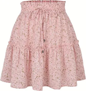 Beach Vacation Clothes for Women Summer Loose Casual Trendy Elastic Waist Floral Print Boho Mini Skirts, S-XL