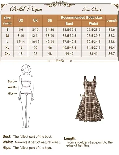 Belle Poque Brown Sleeveless Vintage Dress Sweetheart Neck Fall Spaghetti Strap Flowy A-line Swing Cocktail Dress Small