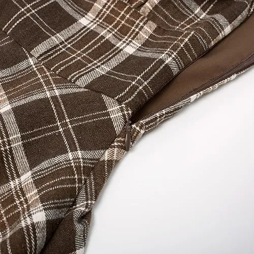 Belle Poque Brown Sleeveless Vintage Dress Sweetheart Neck Fall Spaghetti Strap Flowy A-line Swing Cocktail Dress Small