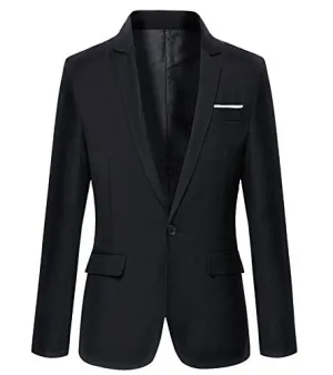 Beninos Mens Blazer Jacket Slim Fit Casual One Button Sport Coats (302 Black, S)