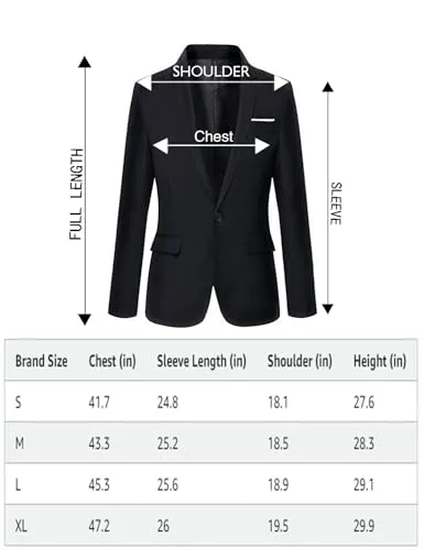 Beninos Mens Blazer Jacket Slim Fit Casual One Button Sport Coats (302 Black, S)