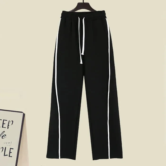 Black Heart Pattern Stripe Sweater Casual Pants