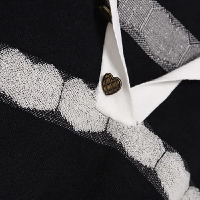 Black Heart Pattern Stripe Sweater Casual Pants