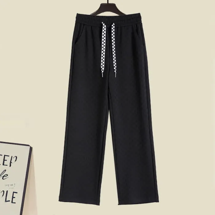 Black Heart Pattern Stripe Sweater Casual Pants