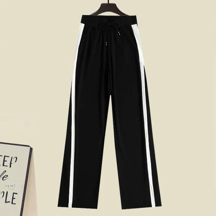 Black Heart Pattern Stripe Sweater Casual Pants