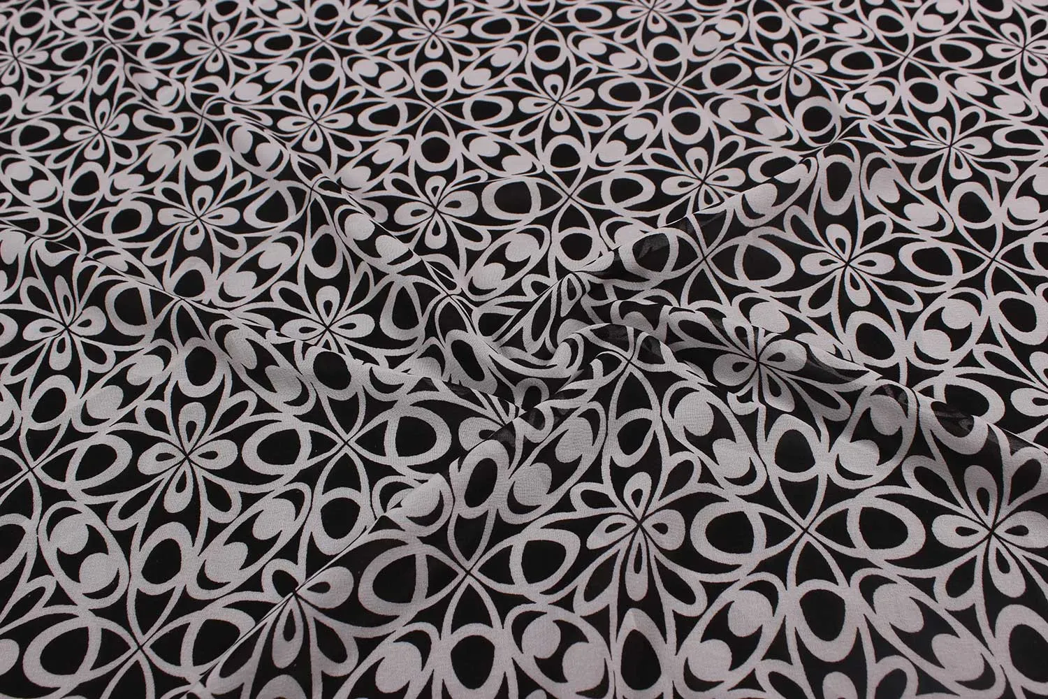 Black, White Printed Georgette Fabric