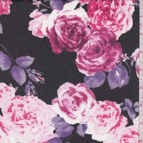 Black/Pink Rose Crepe Georgette Fabric