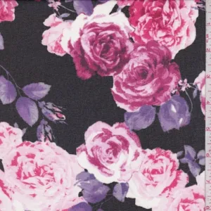 Black/Pink Rose Crepe Georgette Fabric