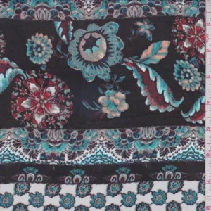 Black/Teal Floral Stripe Georgette Fabric