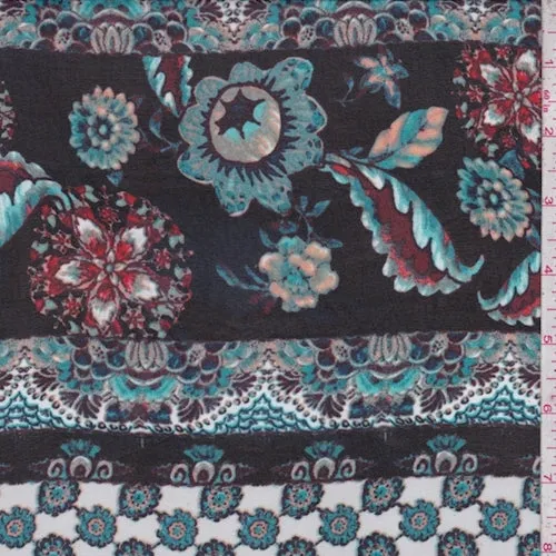 Black/Teal Floral Stripe Georgette Fabric