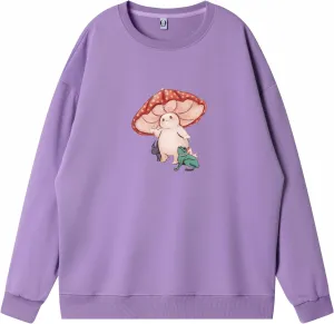 Bobeutou Women Frog Crewneck Sweatshirt Kawaii Mushroom Cute Oversize Pullover Hoodie Teen Girl Aesthetic Cottagecore Clothes