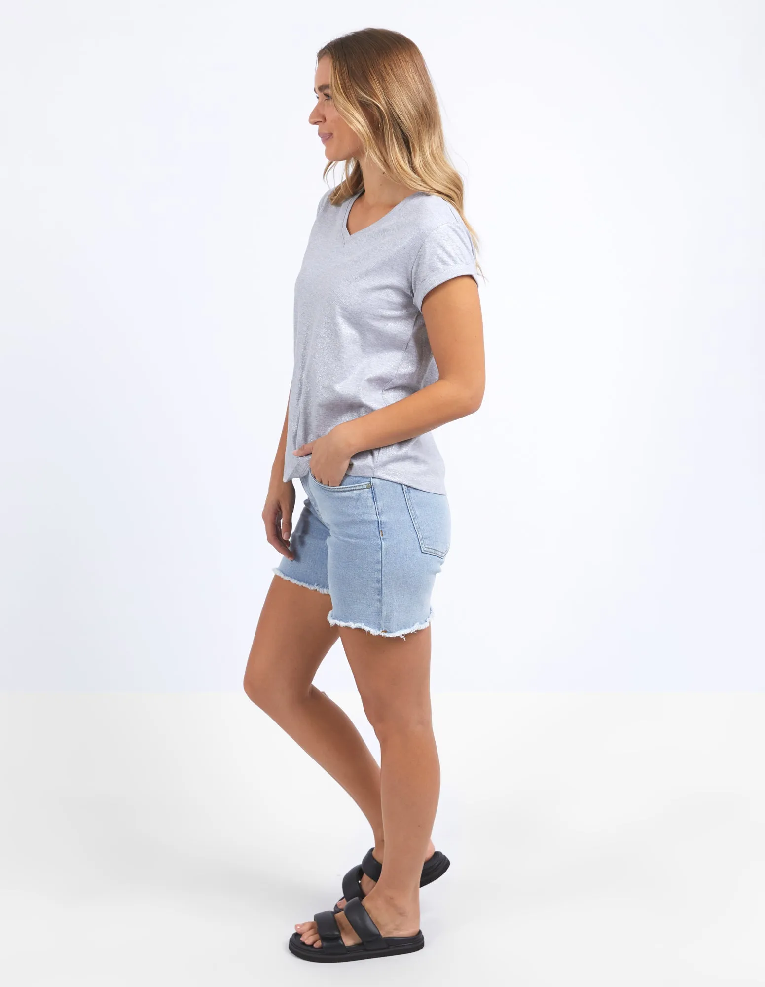 Bodie Metallic Tee - Grey Marle