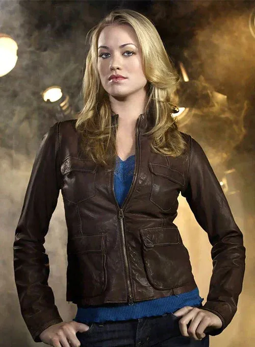 Brown Stylish Leather Jacket Worn By Yvonne Strahovski | Yvonne Strahovski Brown Stylish Leather Jacket