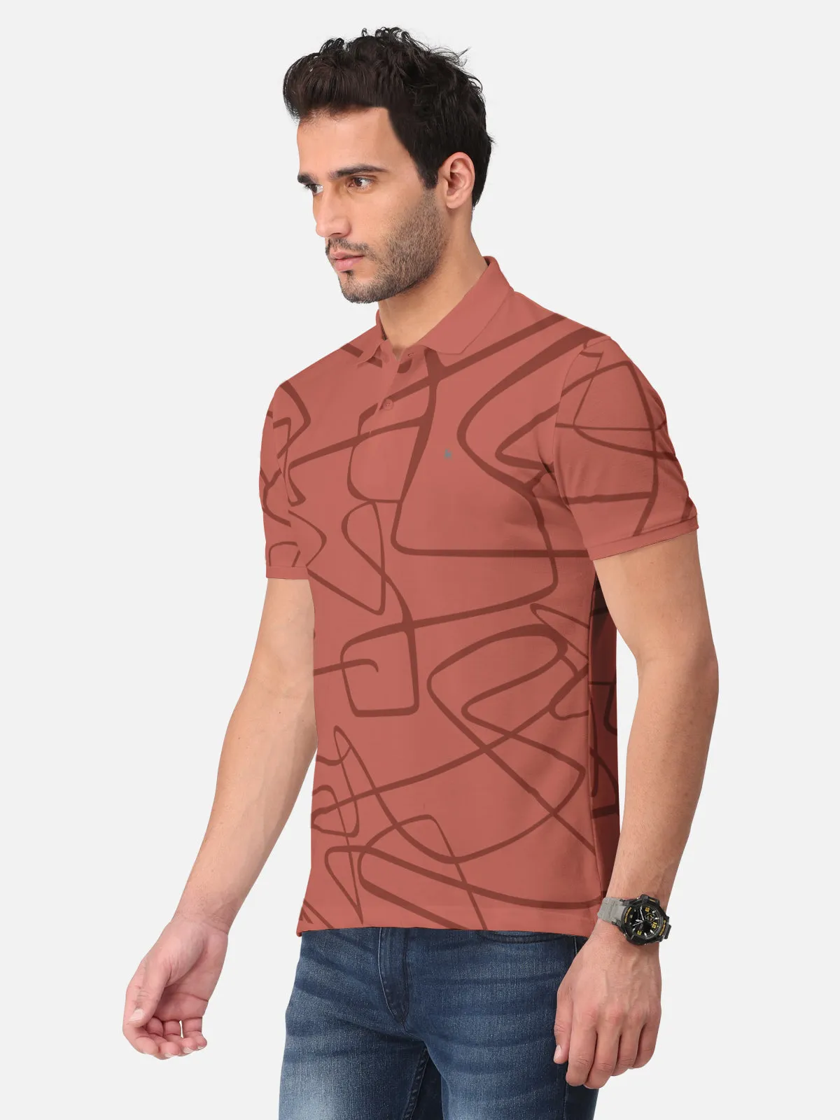 BULLMER Brick Trendy Printed Half Sleeve Polo T-shirt for Mens