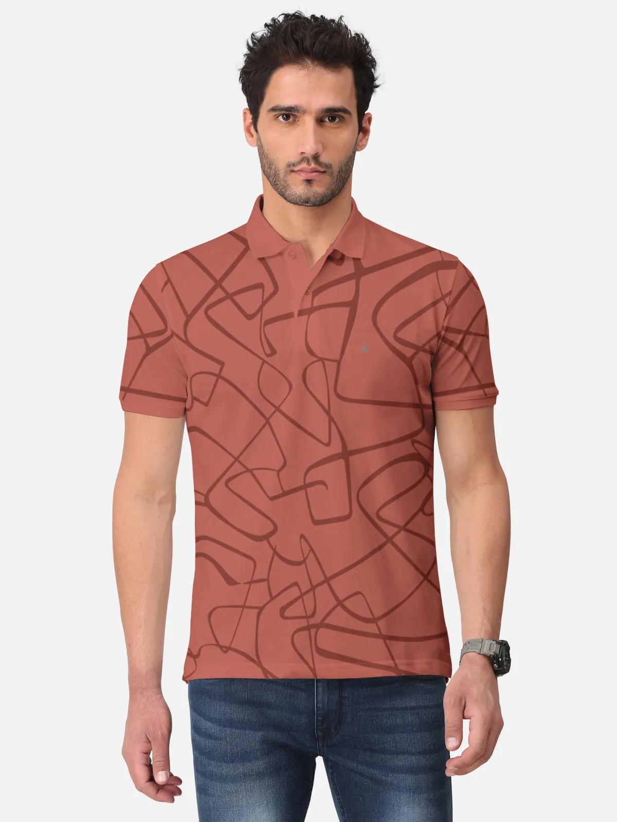 BULLMER Brick Trendy Printed Half Sleeve Polo T-shirt for Mens