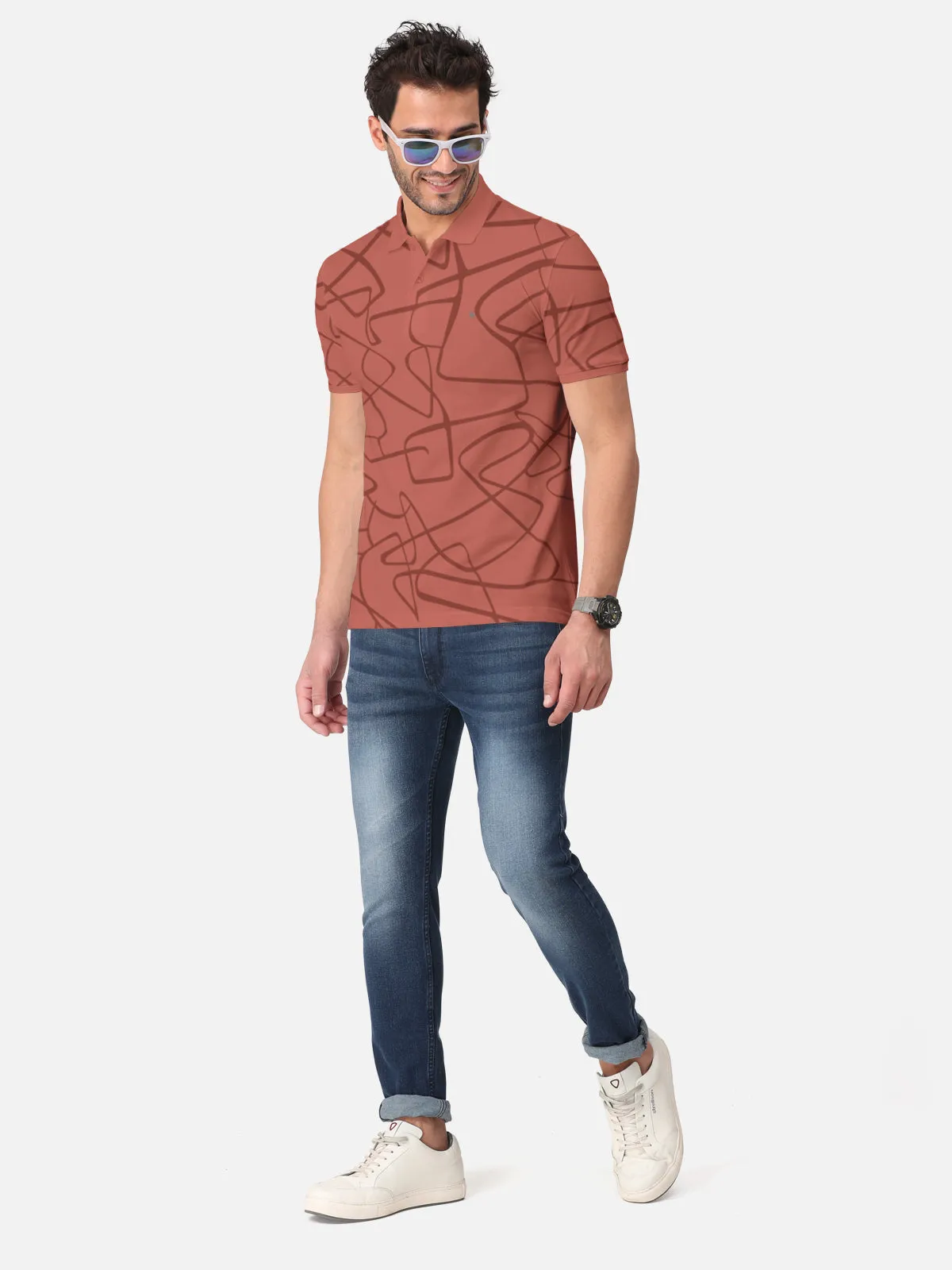 BULLMER Brick Trendy Printed Half Sleeve Polo T-shirt for Mens