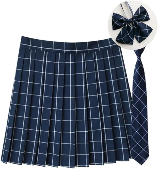 Casual Pleated Skirts for Women High Rise Vintage Cosplay Skirts Outfits 3 Piece Asymmetrical Mini Short Skirt