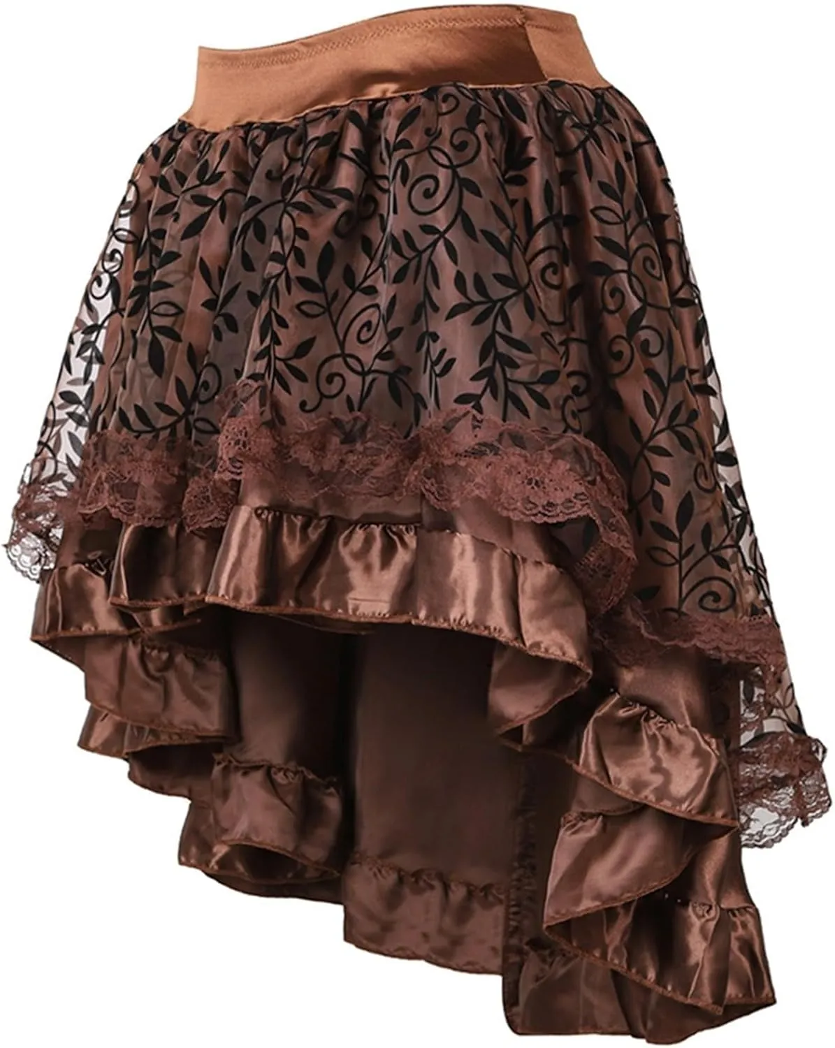 Casual Skirts for Women High Waisted Velvet Trim Elastic Waist A-Line Midi Skirt with Zipper Detail and Irregular Hem