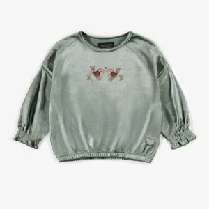 Chandail vert en velours tapé, bébé || Green sweater in crushed velvet, baby