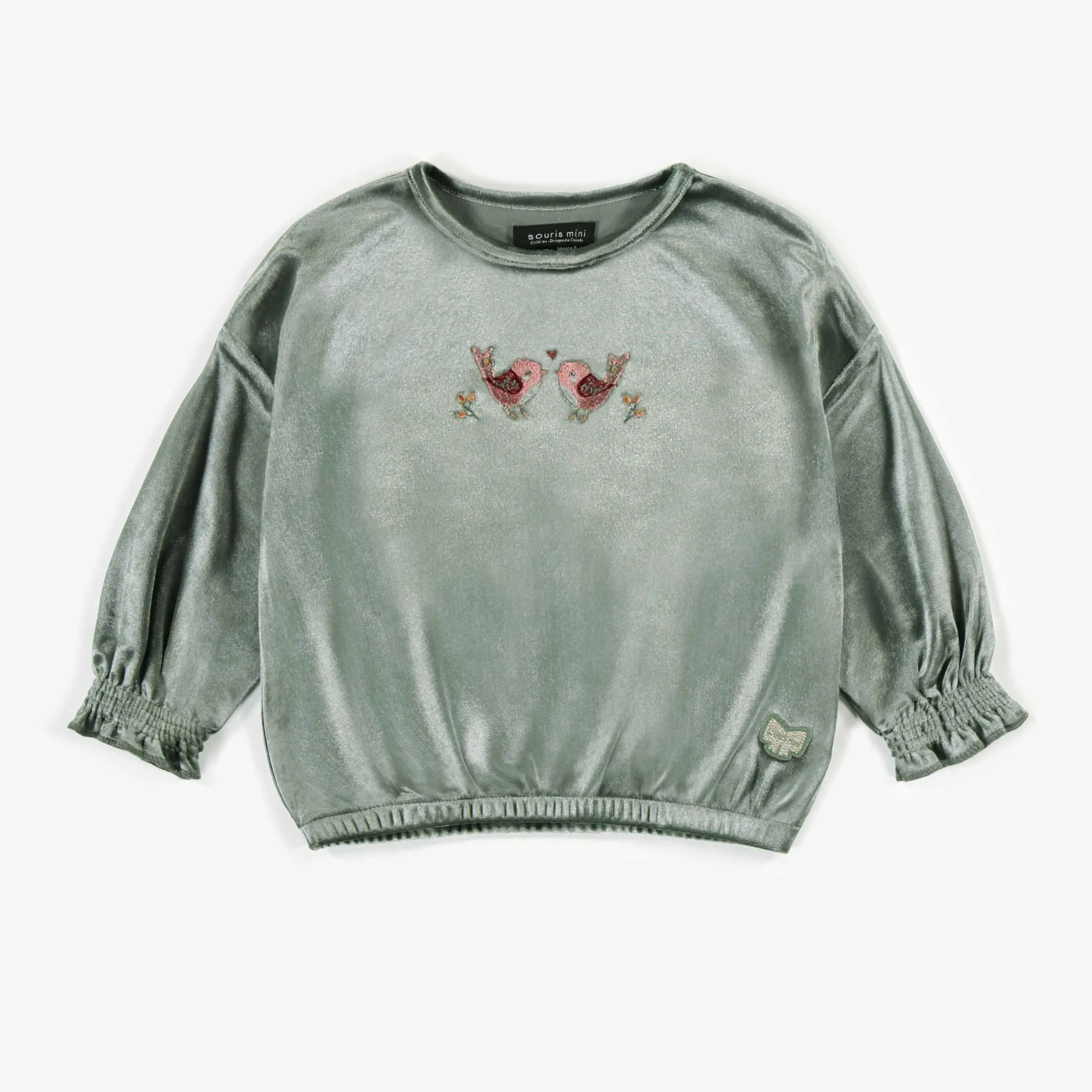 Chandail vert en velours tapé, bébé || Green sweater in crushed velvet, baby