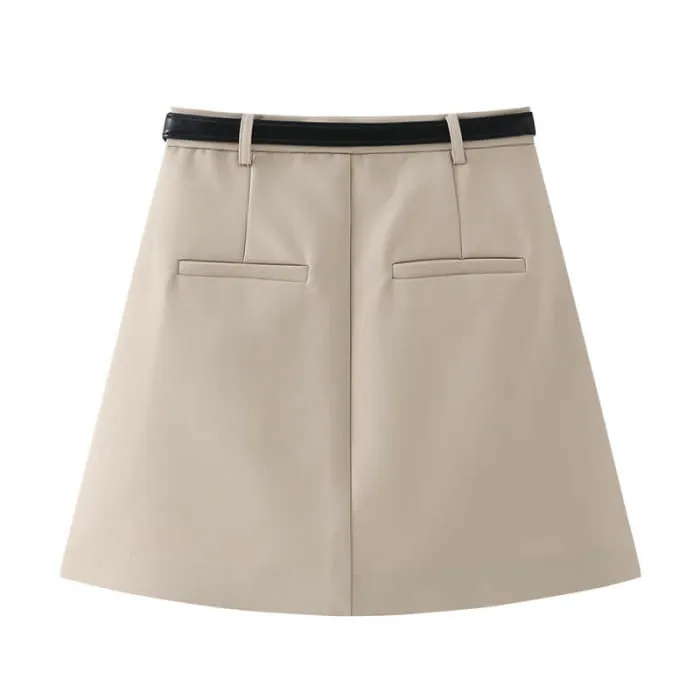 Chic Chiffon Sleeve Shirt High Waist Belted Pleated Skirt