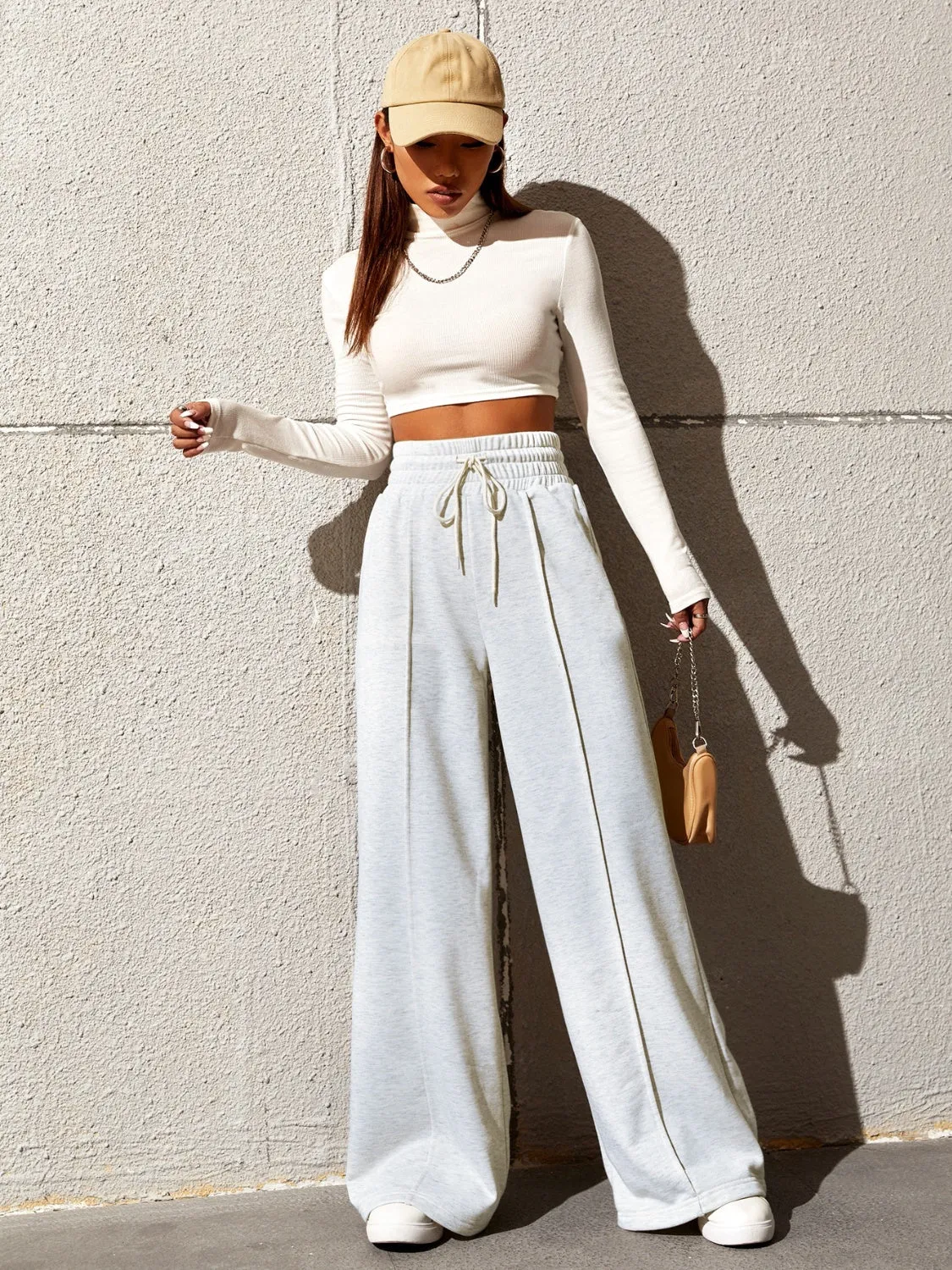 Chic Honey Wide Leg Pants with Adjustable Drawstring Waist