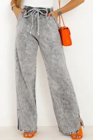 Chic Slit Drawstring Denim Pants with Practical Pockets