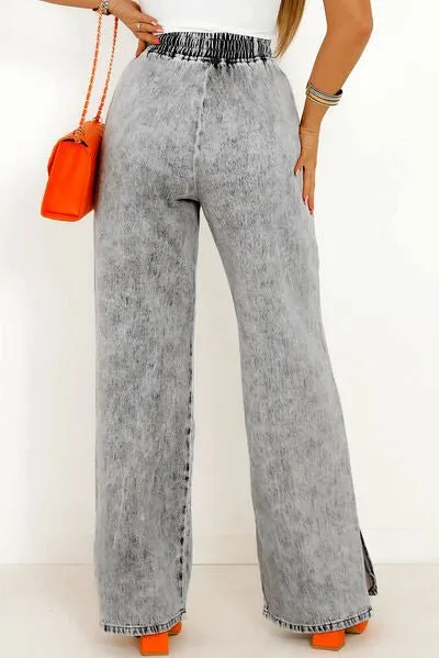 Chic Slit Drawstring Denim Pants with Practical Pockets