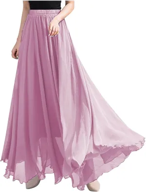 Chiffon Skirt for Women 2025 Fashion Vintage High Elastic Waist Pleated Skirts Solid Color Fashion Swing Beach Skirt