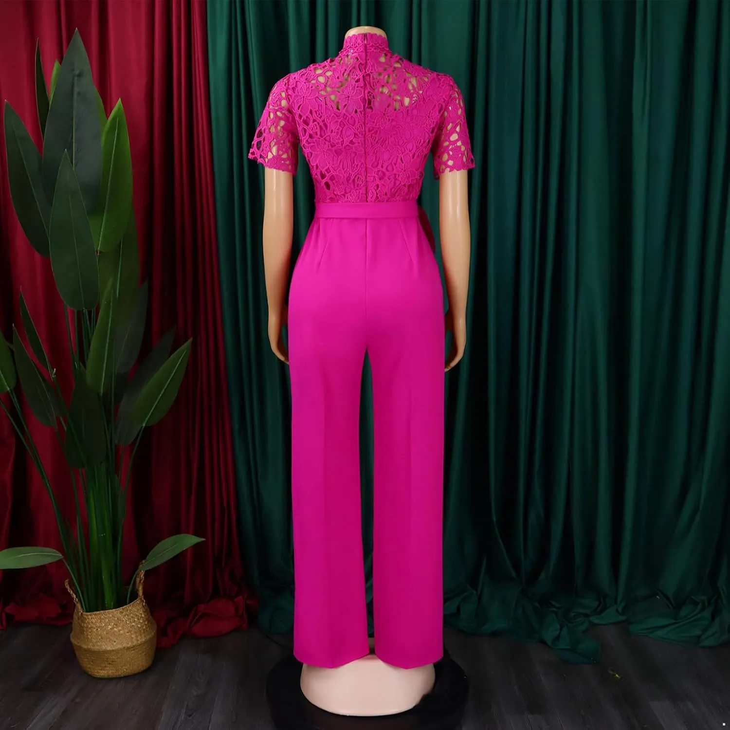 Choomomo Womens Floral Lace Jumpsuits Casual Dressy One Piece Outfits Belted High Waist Long Pants Romper