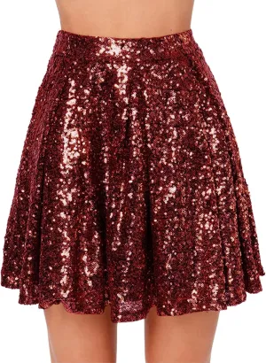 Christmas Skirt Women's Fashion High Waist Pleated Solid Color Short Skirt Loose Sequin Skirt Womens Midi Skirts
