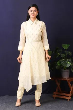 Cream Thread & Sequence Kurta with Pants