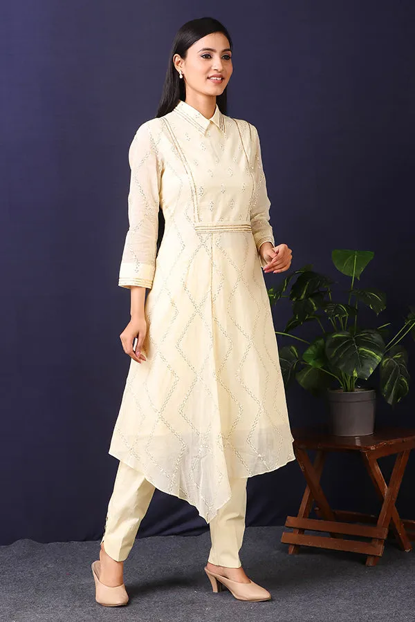 Cream Thread & Sequence Kurta with Pants