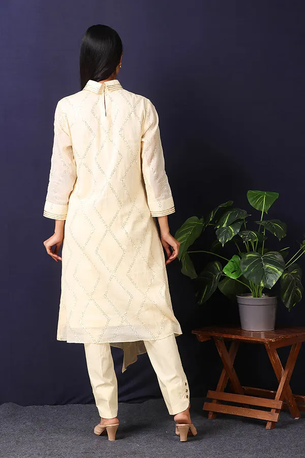 Cream Thread & Sequence Kurta with Pants