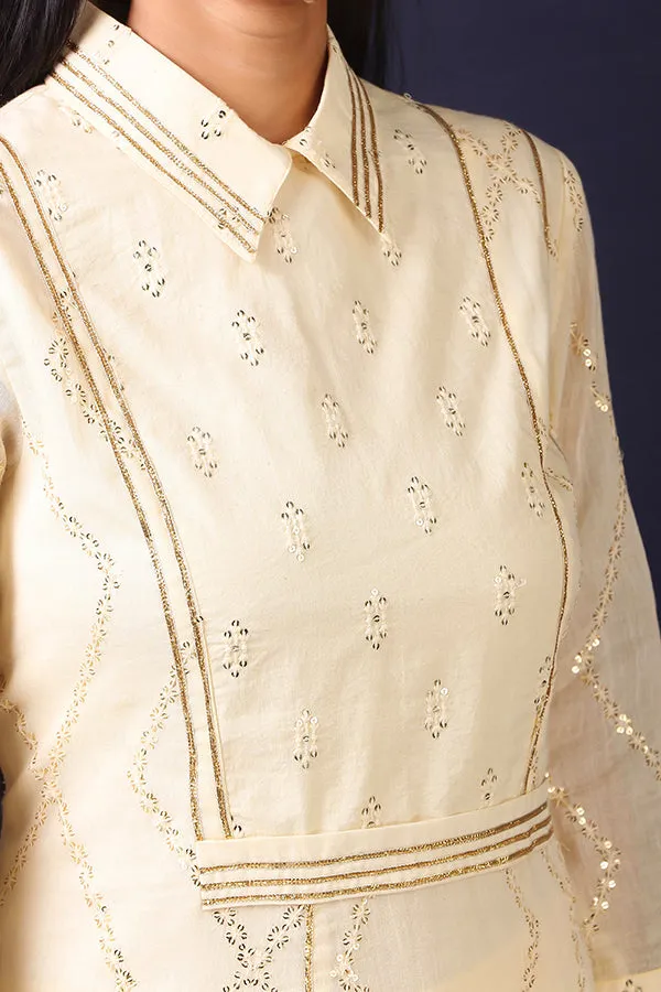 Cream Thread & Sequence Kurta with Pants