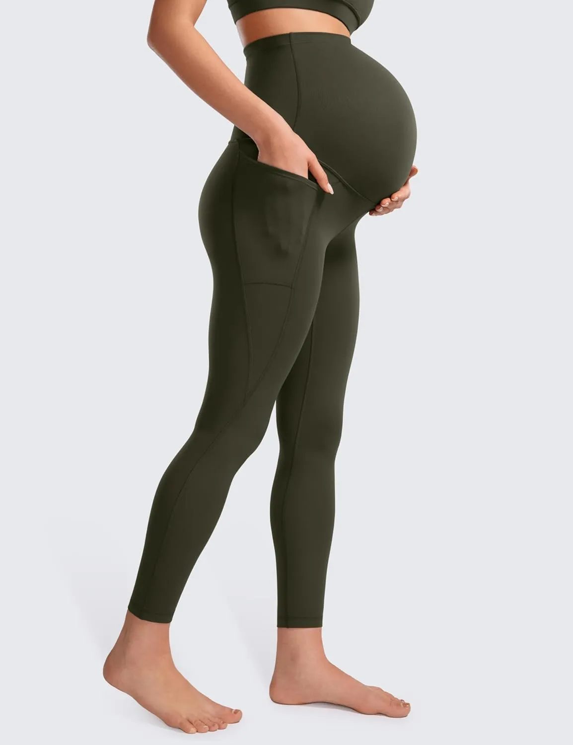 CRZ YOGA Womens Butterluxe Maternity Leggings with Pockets Over The Belly 25" - Workout Active Yoga Pregnancy Pants Soft