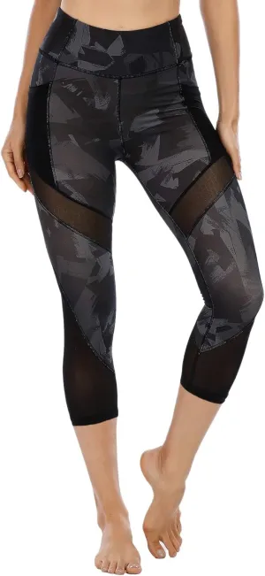 CSTOWN Women's High Waist Yoga Pants with Side Pockets Stretchy Mesh Insert Workout Leggings Tummy Control Yoga Tights