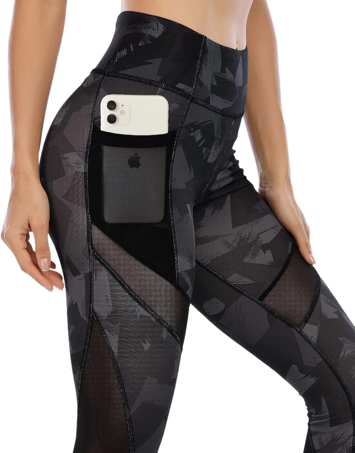 CSTOWN Women's High Waist Yoga Pants with Side Pockets Stretchy Mesh Insert Workout Leggings Tummy Control Yoga Tights
