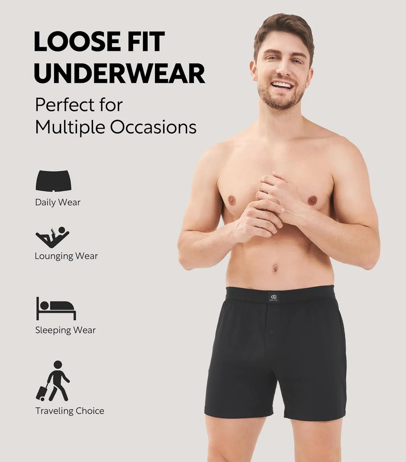 DAVID ARCHY Combed Cotton Boxers for Men Loose Fit Men's Underwear Soft Men's Boxer Shorts for Men 3 or 5 Pack