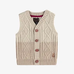 Débardeur beige en tricot torsadée, enfant || Beige cable-knit sleeveless vest, child