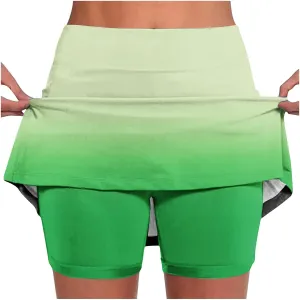 DDAPJ pyju Skorts for Women Dressy Casual Gradient Color High Waisted Tennis Skirt with Shorts Underneath Summer Clothes