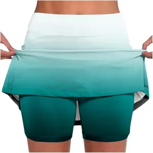 DDAPJ pyju Skorts for Women Dressy Casual Gradient Color High Waisted Tennis Skirt with Shorts Underneath Summer Clothes
