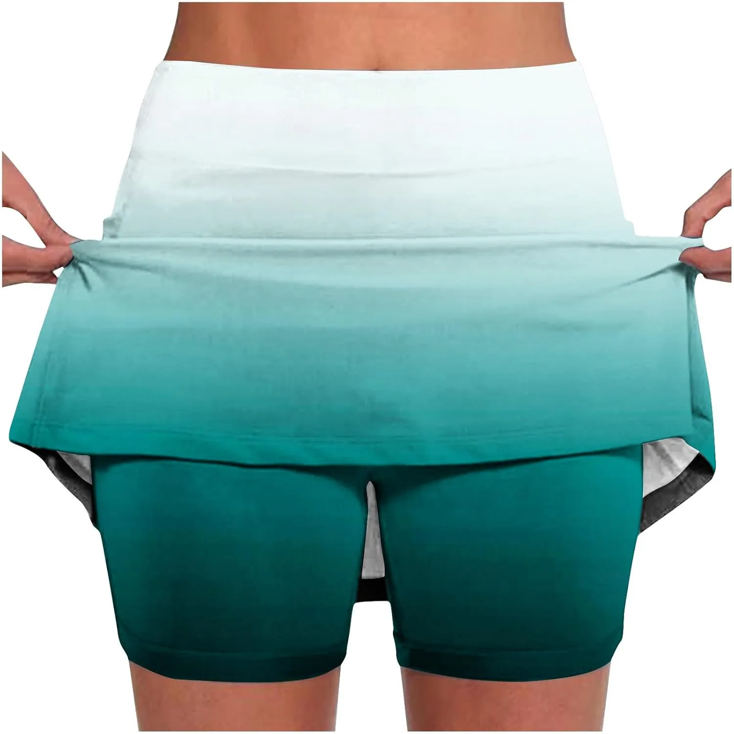 DDAPJ pyju Skorts for Women Dressy Casual Gradient Color High Waisted Tennis Skirt with Shorts Underneath Summer Clothes