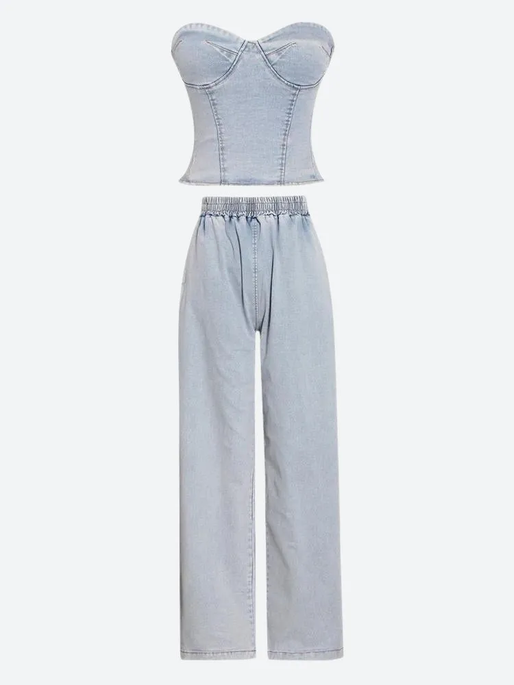 Denim Top & Pants Two Piece Set