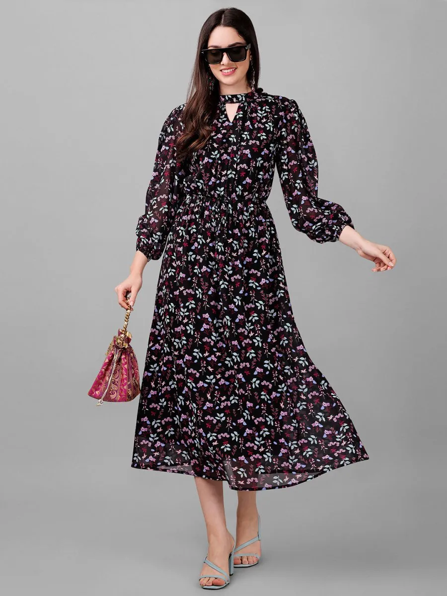 dresses for Women western wear Black Floral Maxi Dress