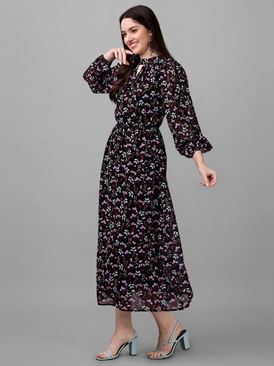 dresses for Women western wear Black Floral Maxi Dress