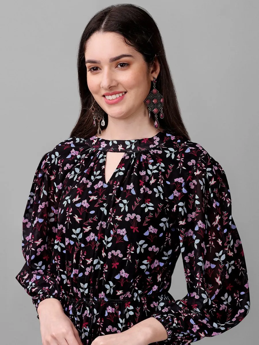 dresses for Women western wear Black Floral Maxi Dress