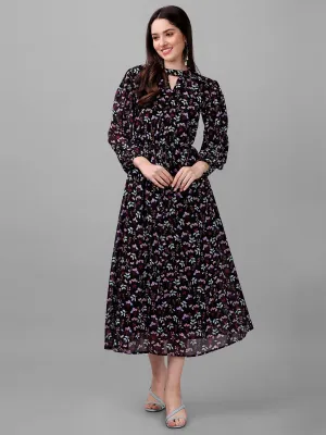 dresses for Women western wear Black Floral Maxi Dress