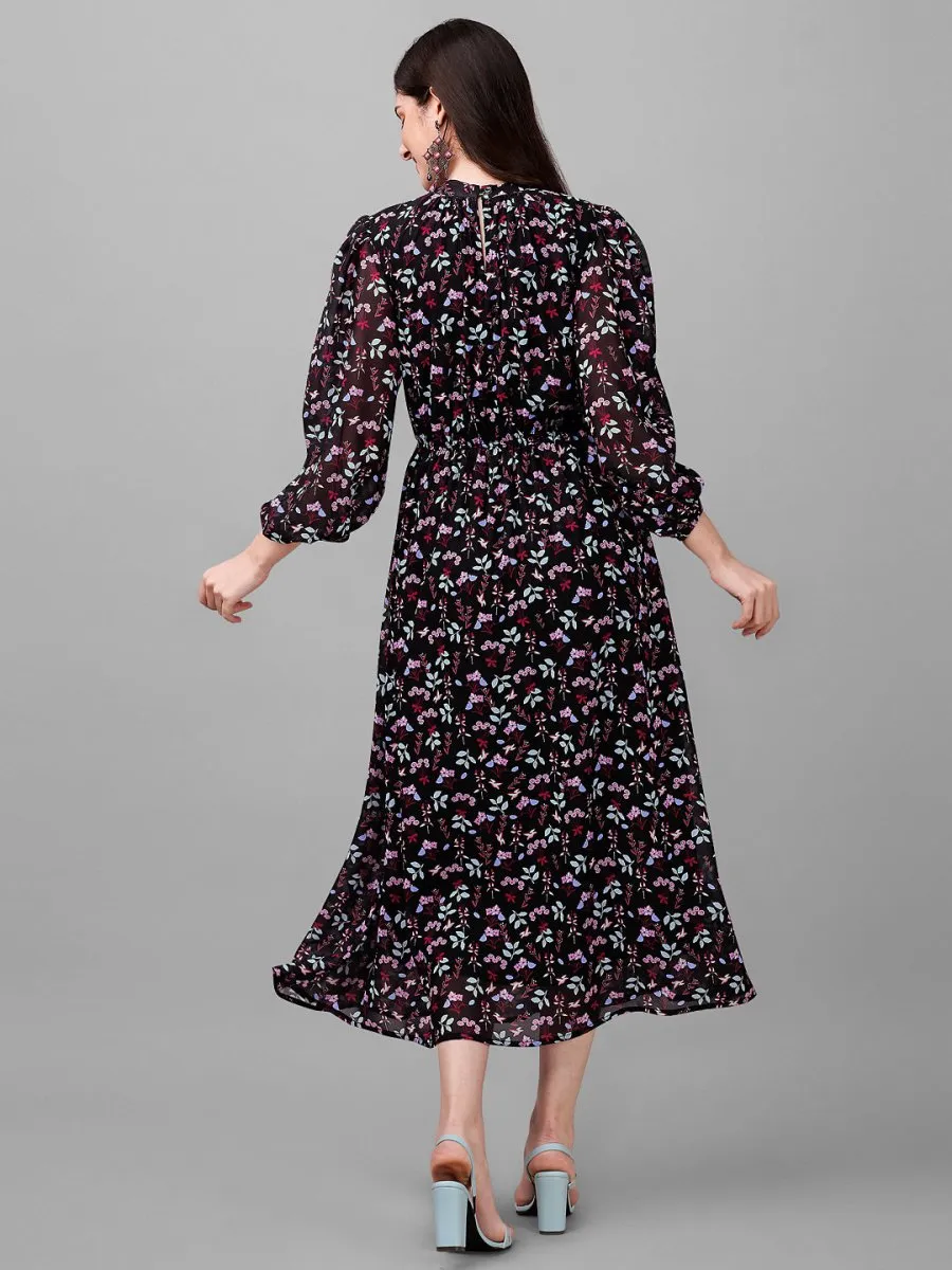 dresses for Women western wear Black Floral Maxi Dress